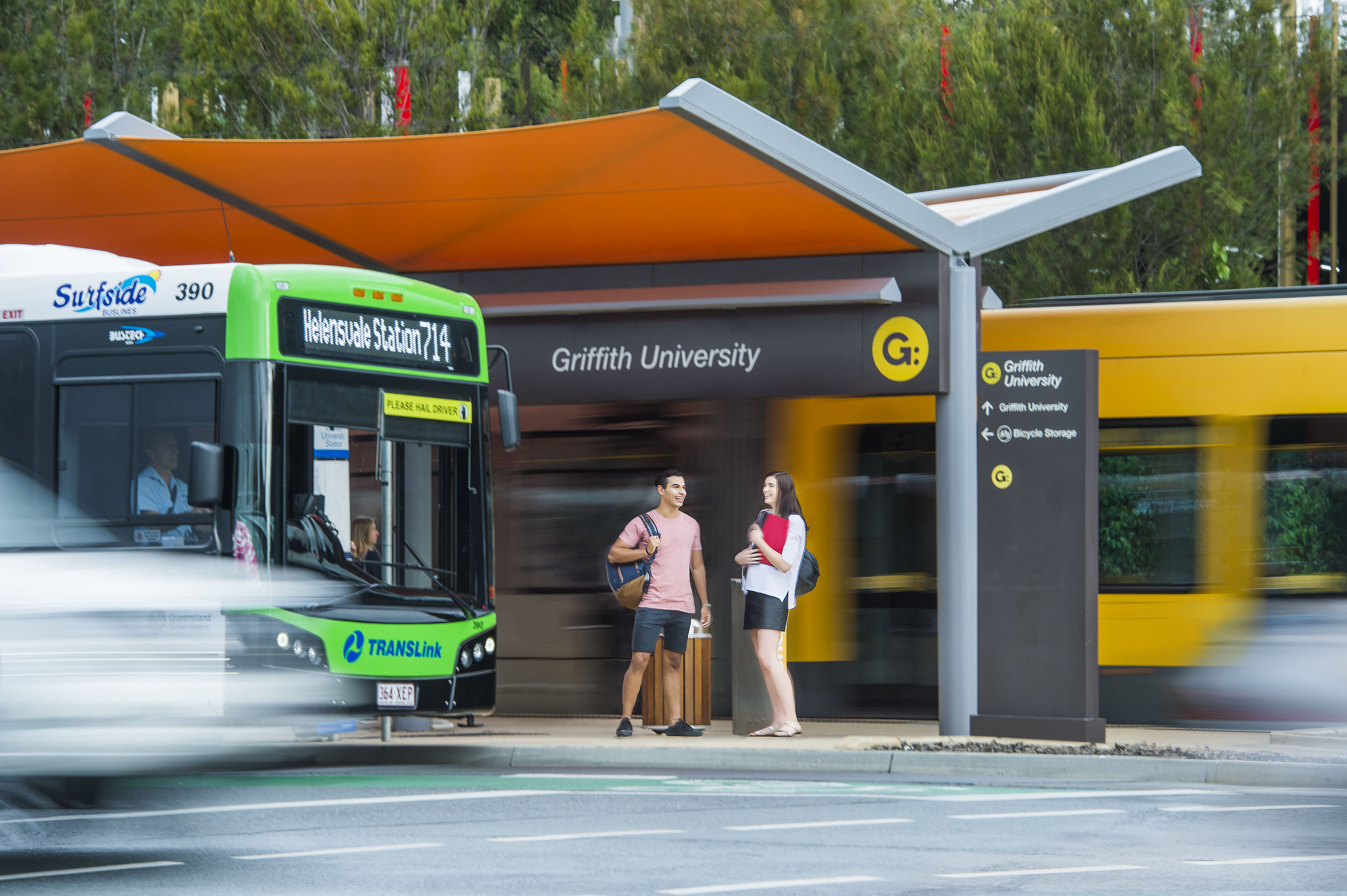 People using Translink Buses and Trams at the Gold Coast in Queensland