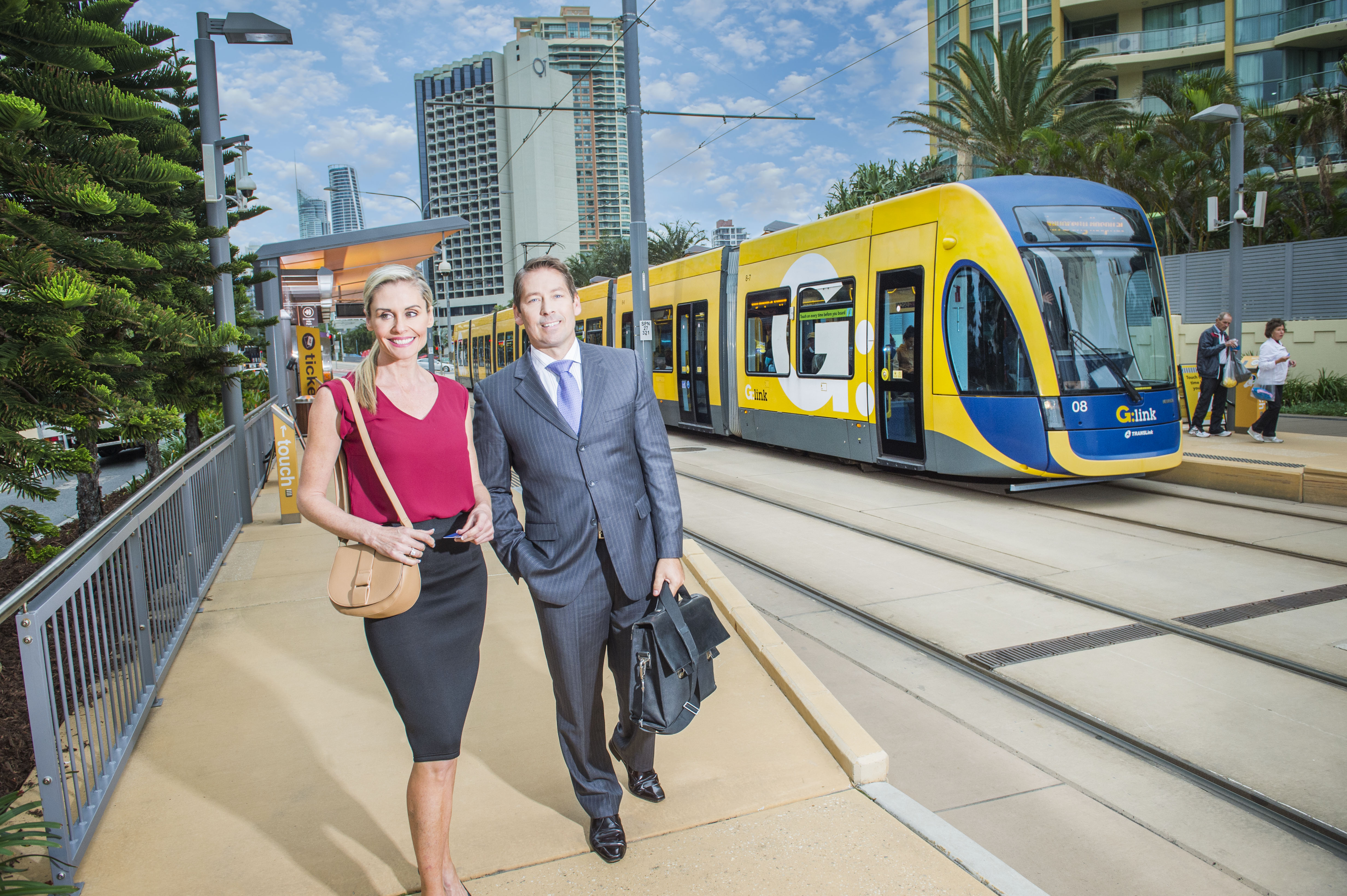People using Translink Buses and Trams at the Gold Coast in Queensland