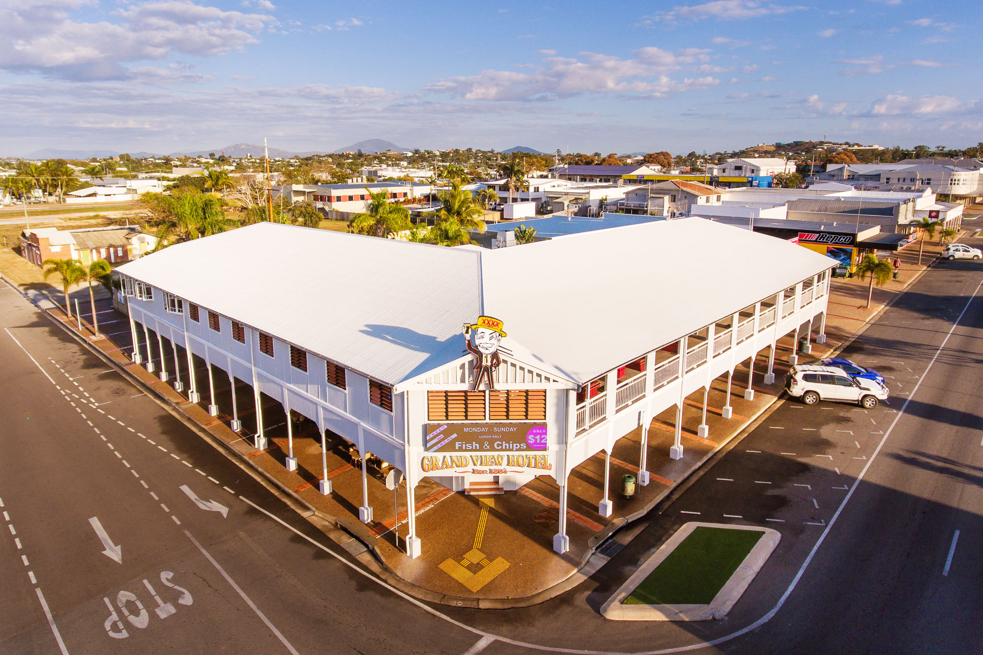 Photograph of interiors and the exterior of the Grand View Hotel in Bowen