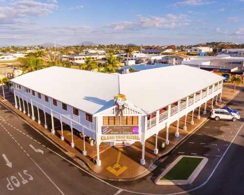 Photograph of interiors and the exterior of the Grand View Hotel in Bowen